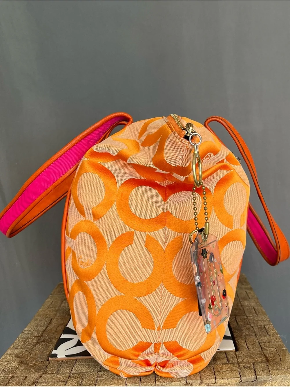 Coach Poppy Orange Pink Op Art Glam tote - Picture 9 of 12